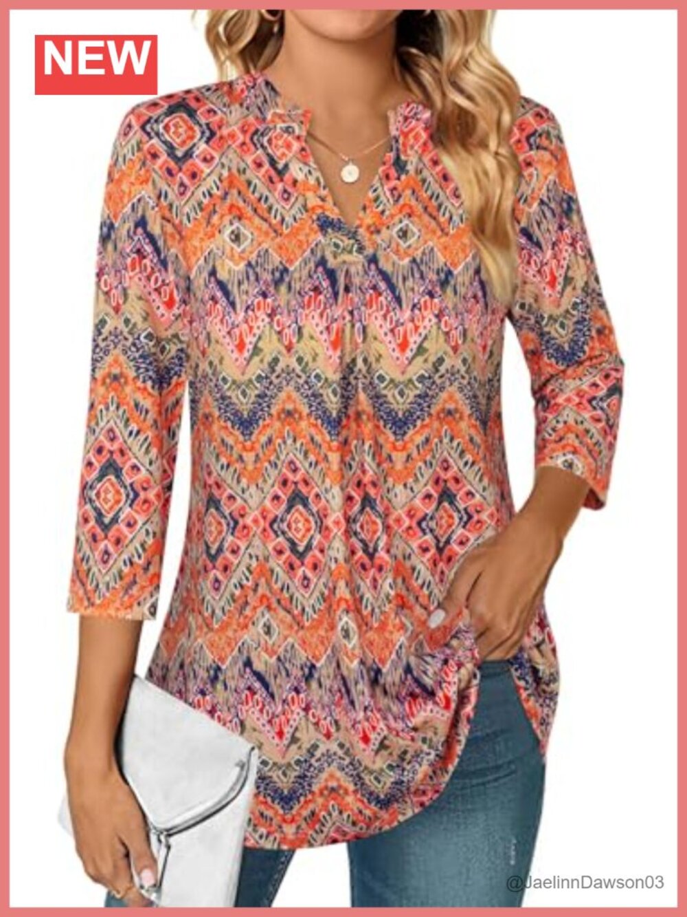 BEPEI Womens Dressy Casual 3/4 Sleeve V Neck Pleated Floral Blouse Tunic Top